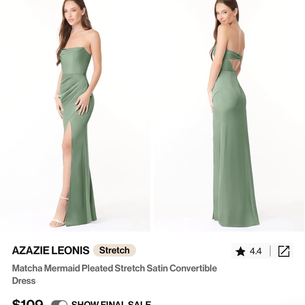 Azazie Green Ruched Slit Gown - Picture 3 of 5